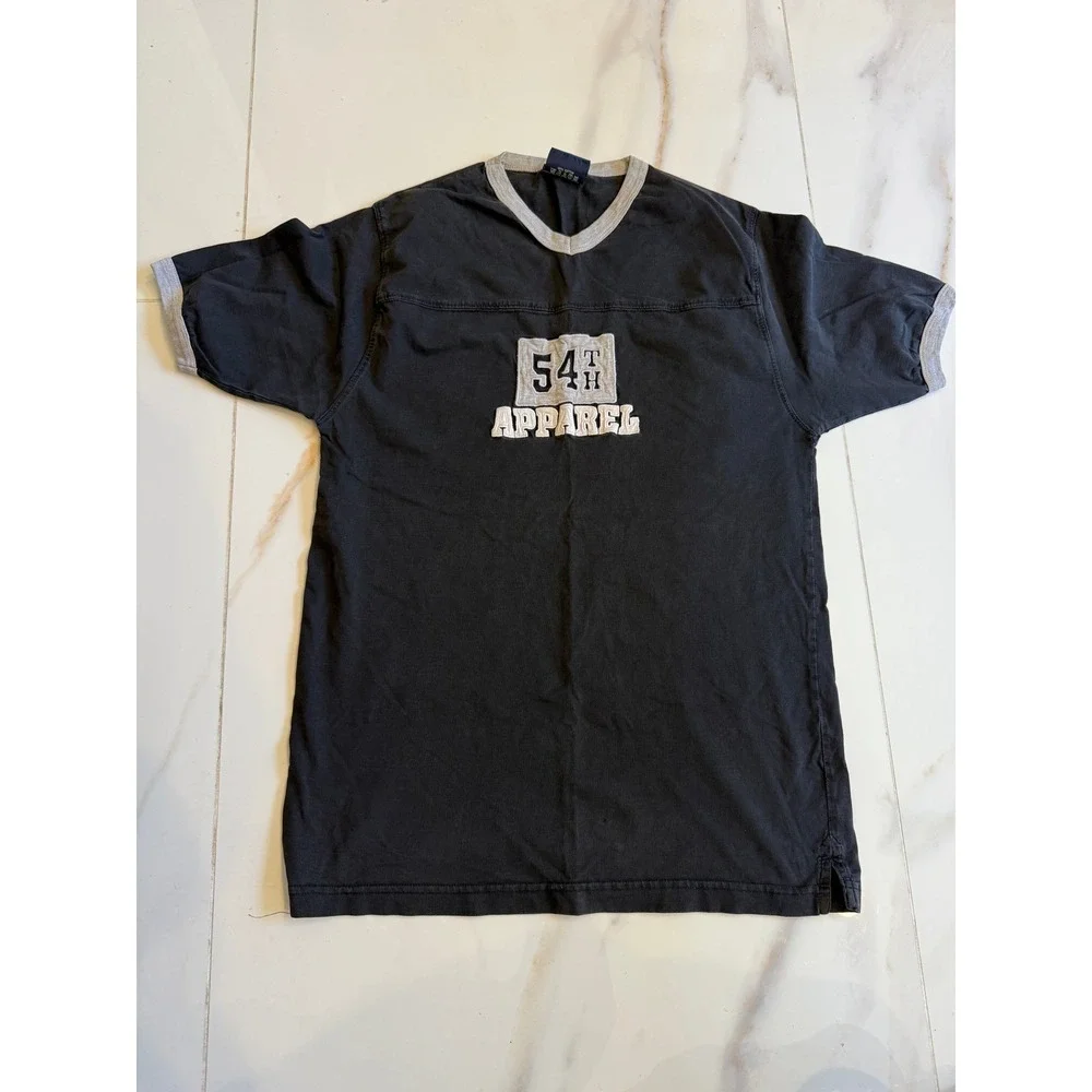 James Jordan 54th‎ Apparel Mens V-Neck Ringer T-Shirt Black Grey Large